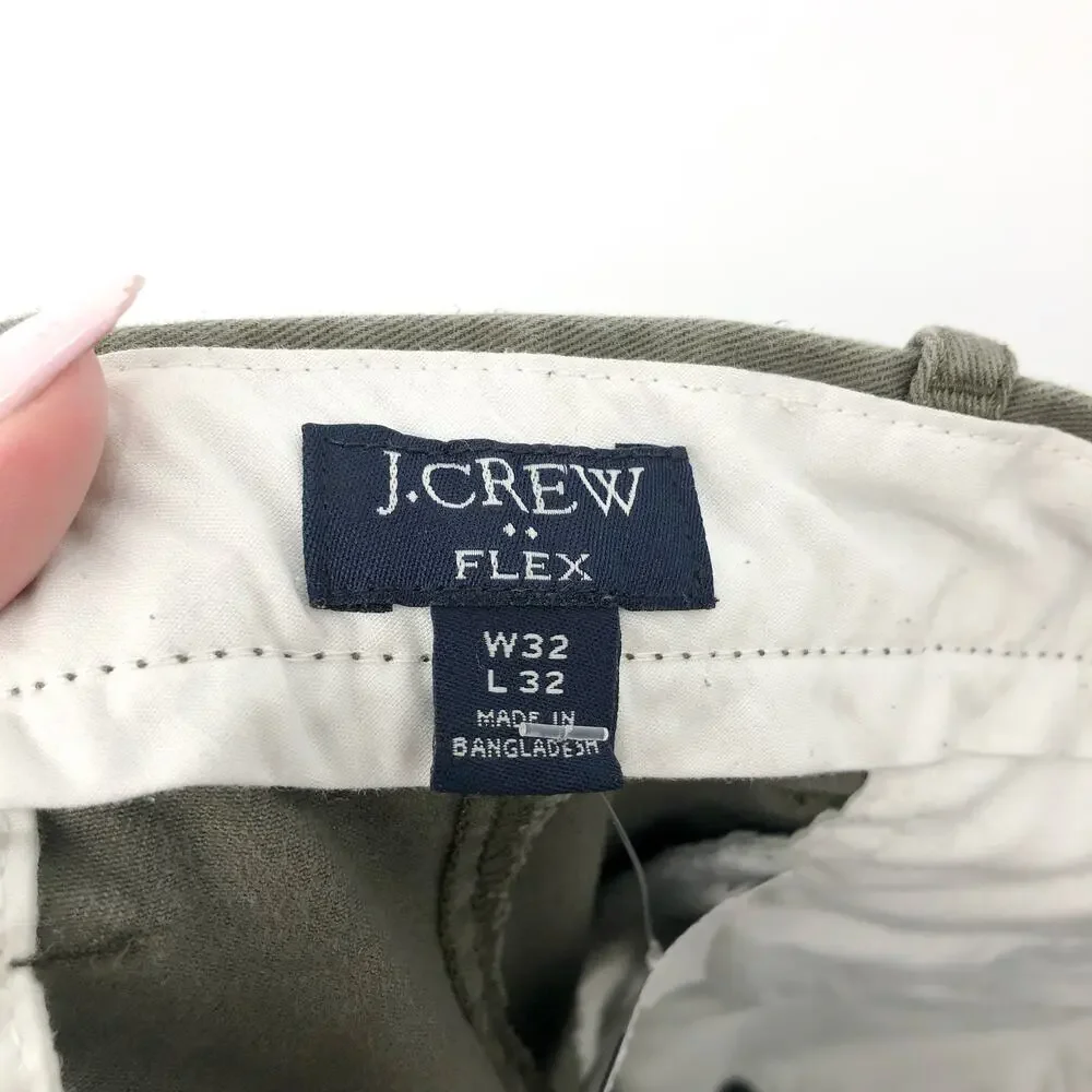 J.CREW Mens Slim-fit Flex Chino Pants Size 32x32 Green Flat Front GUC
